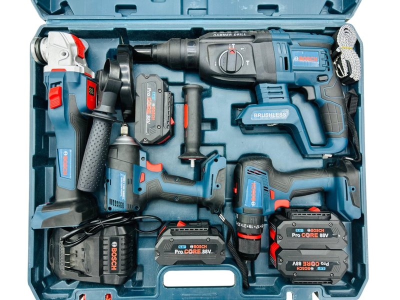 BOSCH Набор 4в1: перфоратор, УШМ, гайковерт, шуруповерт